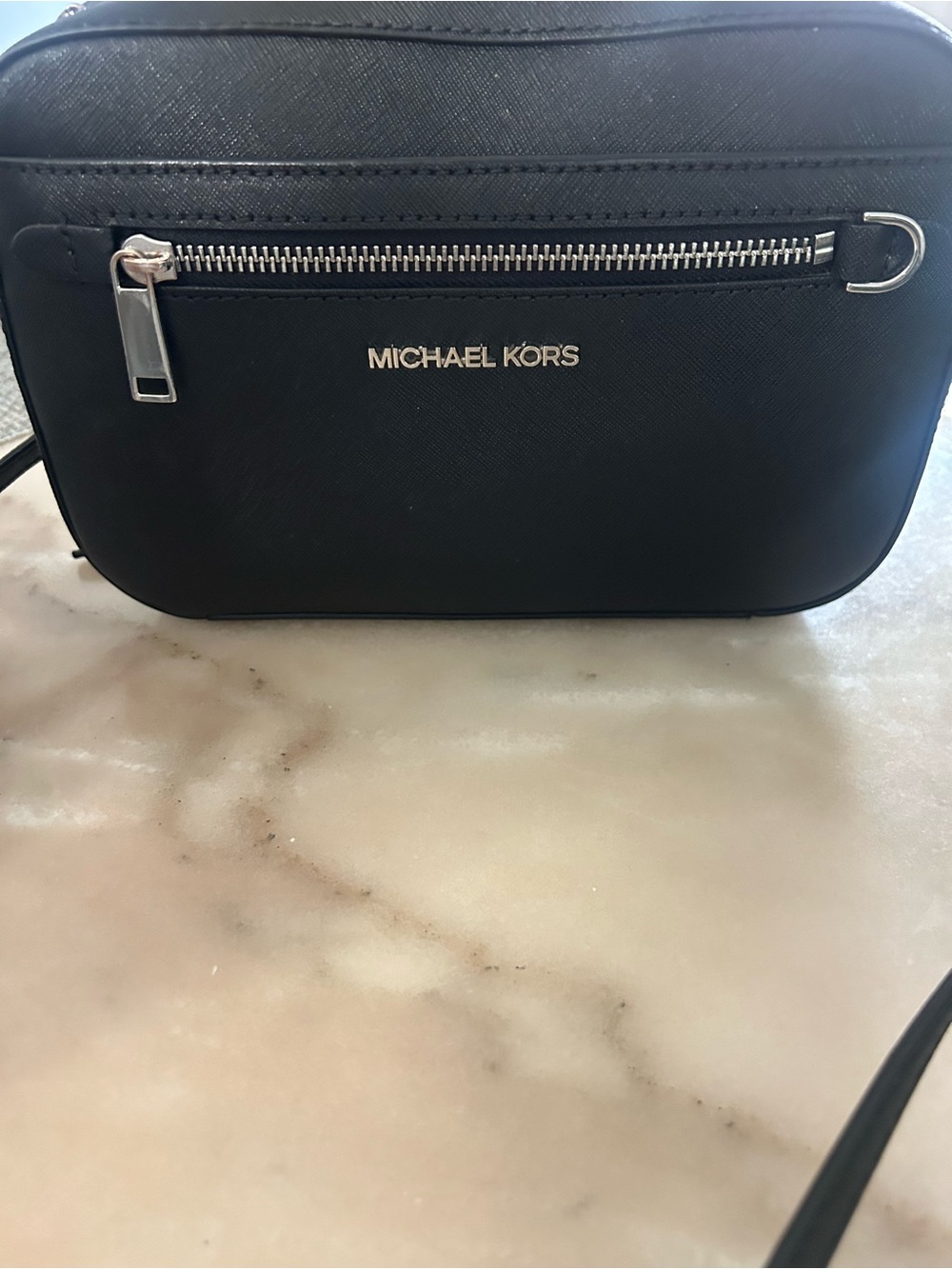 Michael Kors Black Saffiano Crossbody with Front Zip